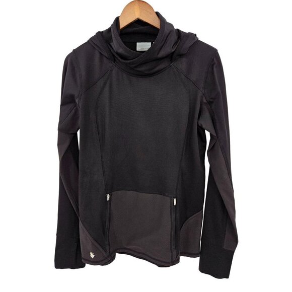 Athleta Womens Pullover Hoodie Sweatshirt Kangaroo Zip Pocket Medium 8 10 Black - Picture 1 of 16